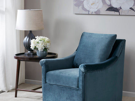 Swivel Chair With Curved Arms And Straight Back - Blue
