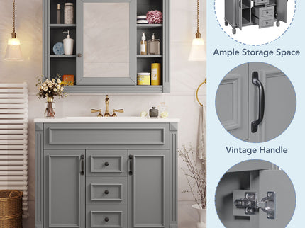 Bathroom Vanity With Top Sink, Mirror Cabinet, 2 Soft Closing Doors & 2 Drawers