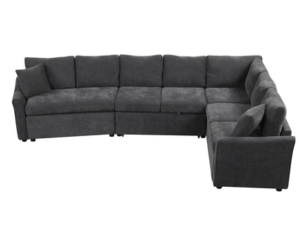 L-Shaped Sofa Convertible Sofa Bed Pull Out Sofa Sleeper With Two Back Pillows, Two USB Ports And Two Power Sockets For Living Room