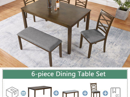 Elegant 6 Piece Dining Table Set With 4 Chairs And Bench