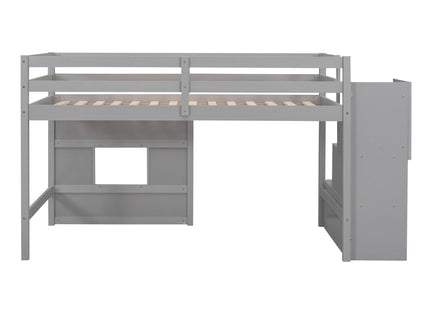 Loft Bed With Storage Staircase, Window & LED Light