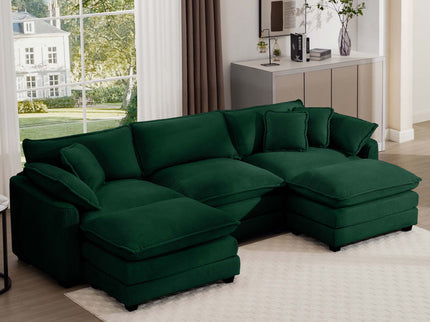 Modern Modular Cushion Sofa With Ottoman, Low Back, Deep Seating Sofa Set