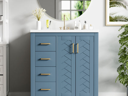 Ceramic Sink Combo, Freestanding Vanity Set With 3 Drawers & Soft Closing Doors