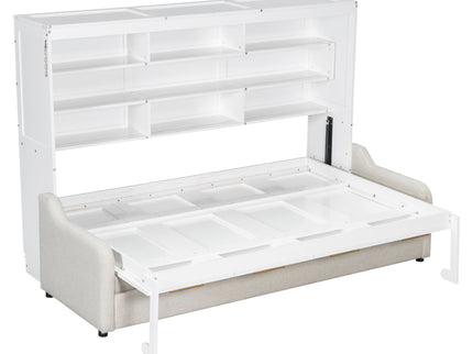Murphy Cabinet Bed With Folding Sofa, Built In Storage Shelves And LED Light