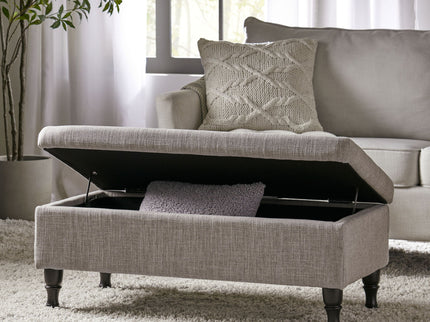 Dean - Fabric Storage Wide Tufted Rectangle Ottoman - Gray