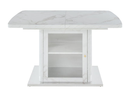 Modern Rectangle Dining Table With Stretchable Top, Storage Cabinet