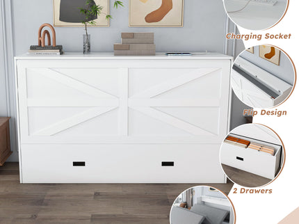 Full Murphy Bed With Storage Drawers, Charging Station, Foldable Panels, And Silent Swivel Wheels