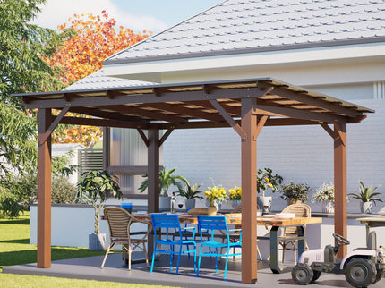 13 X 10 Ft Gazebo With Roof, Spacious Outdoor Patio Shade Structure For Backyard & Garden - Brown