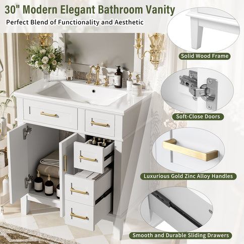 Modern Bathroom Vanity With Ceramic Sink, Soft Close Storage Cabinet