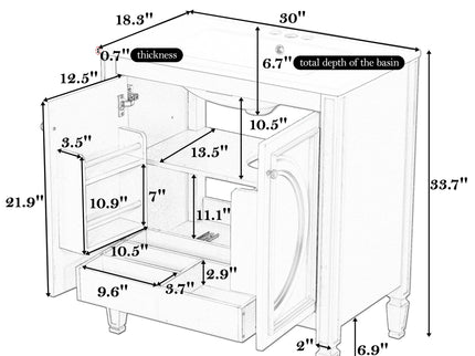 Bathroom Vanity With Sink With 2 Doors And Adjustable Shelf