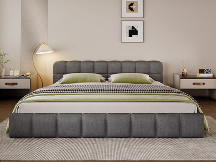 Elegant Upholstered Bed With Checkerboard Design