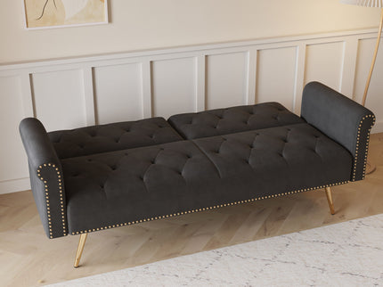 Luxurious Sofa Bed With Nail Head Trim And Matching Pillow
