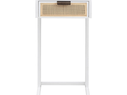 Kenneth - C Shape Side Table With Single Drawer - White