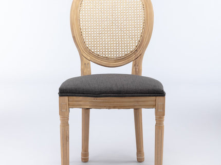 French Style Solid Wood Frame Antique Painting Fabric Rattan Back Dining Chair (Set of 2)