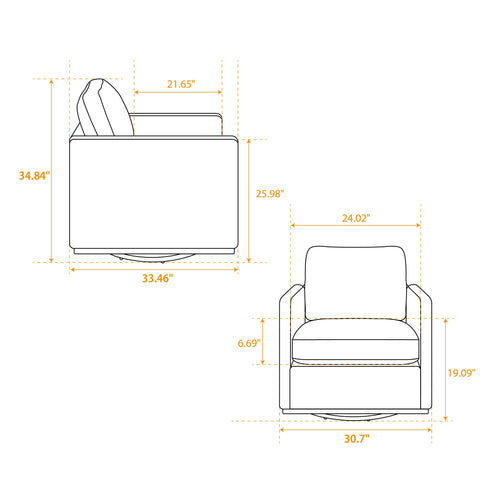 Modern Square Upholstered Swivel Accent Chair With Metal Base