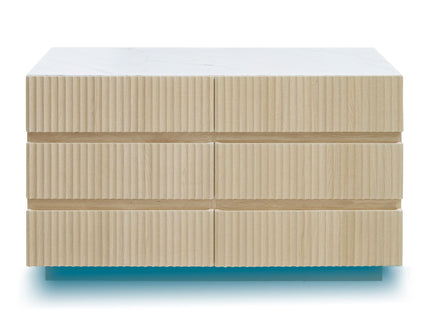 Fluted 6 Drawers Dresser, Double Dresser Chest Of Drawers, Modern Chest Of Drawers With LED, Drawer Organizer For Bedroom, Living Room, Hallway - Natural