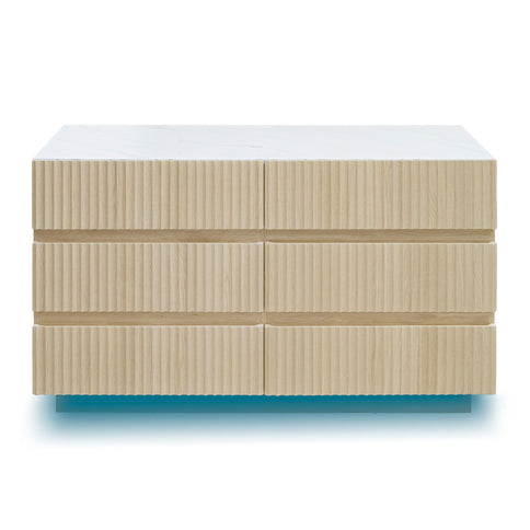 Fluted 6 Drawers Dresser, Double Dresser Chest Of Drawers, Modern Chest Of Drawers With LED, Drawer Organizer For Bedroom, Living Room, Hallway - Natural
