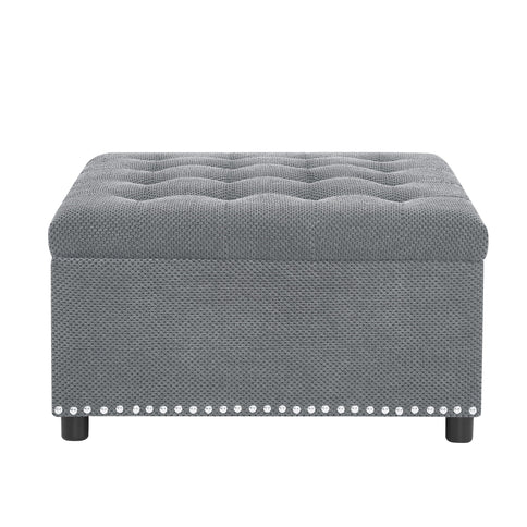Square Tufted Storage Ottoman With Nailhead Trim