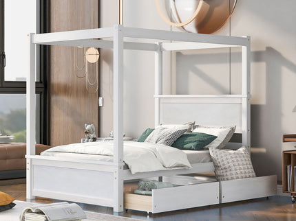 Canopy Platform Bed With Drawers, Support Slats, No Box Spring Needed