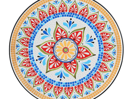 Outdoor Round Side Table With Mosaic Style Top And Curved Iron Legs