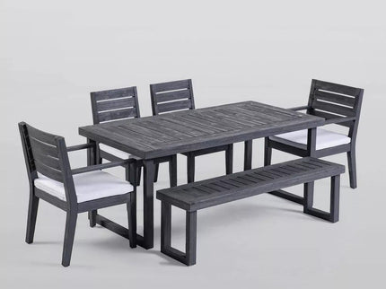 Outdoor 6 Seater Dining Set With Bench - Dark Gray / Light Gray