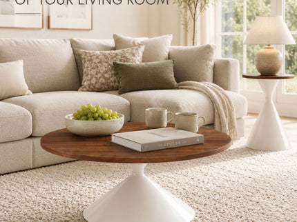 2 Piece Round Coffee Table Set - Walnut / White