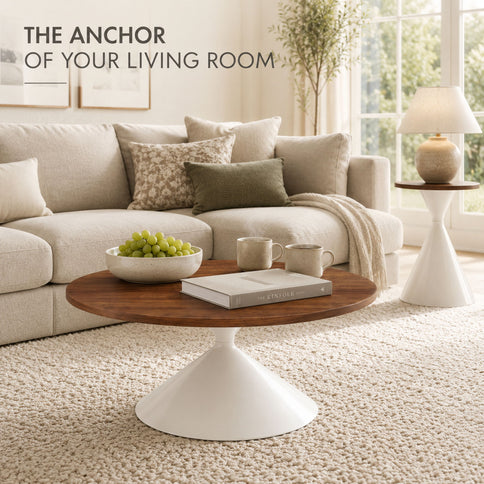 2 Piece Round Coffee Table Set - Walnut / White