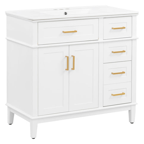 Bathroom Vanity With Sink, Soft Close Doors, 4 Storage Drawers