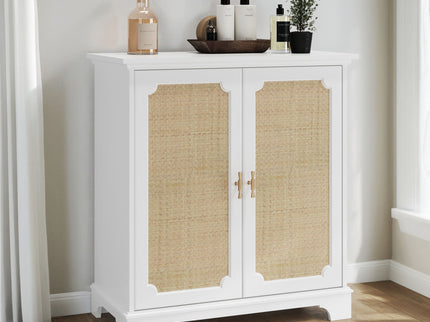 Rattan Decorated Sideboard Buffet Storage Liquor Cabinet - White