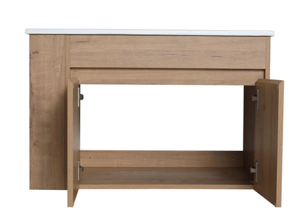 Modern Wall Mounted Bathroom Vanity With Sink And Storage Rack Soft Close Doors Plywood - Imitative Oak