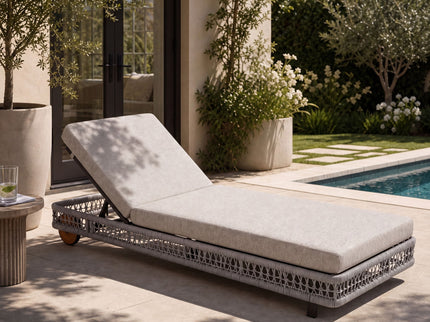 Outdoor Chaise Lounge With Wheels, 5 Position Adjustable Backrest