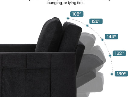 Upholstered Convertible Sleeper Sofa With 5 Position Backrest, Side Pockets, Storage