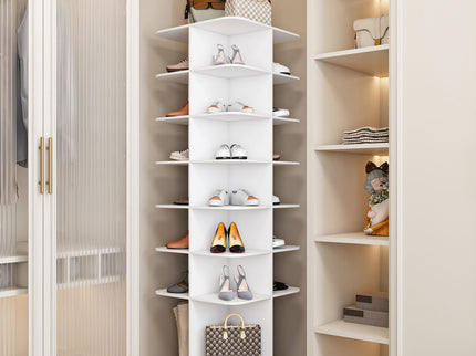 7 Tier Square Rotating Shoe Rack Tower With 360° Spinning Organizer - White