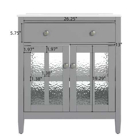 Bathroom Vanity With Ceramic Sink, Adjustable Shelf & Tip Out Tray