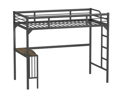 Twin Metal Loft Bed With Desk, Ladder And Guardrails, Bookdesk Under Bed - Black