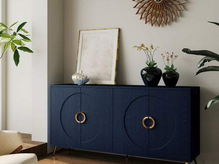 Modern Lacquered 4 Door Wooden Cabinet Sideboard Buffet Server Cabinet Storage Cabinet, For Living Room, Entryway, Hallway, Office, Kitchen And Dining Room