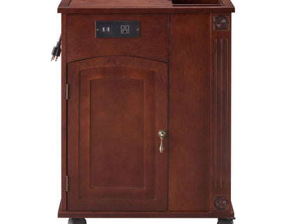 Traditional End Table With Charging Station, Narrow Side Table With USB Ports And Outlets - Red Walnut