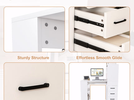 Computer Desk With 4 In 1 Socket & 3 Drawers, 4 Tier Shelves