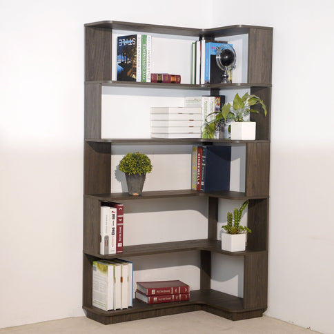Freestanding Corner Bookshelf For Living Room - Dark Brown
