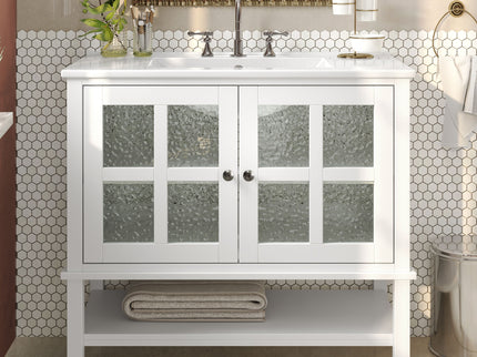 Bathroom Vanity With Ceramic Sink, Adjustable & Open Shelf
