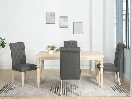 Amonia - 5 Piece Dining Set, Turned-Leg Dining Table With 4 Tufted Chairs - Beige Brown
