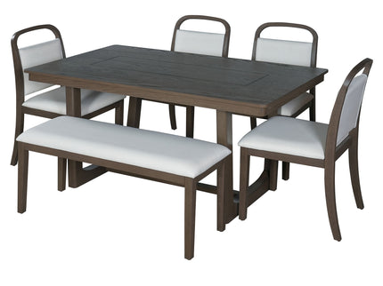 Farmhouse Dining Set With 4 Upholstered Chairs & 1 Bench