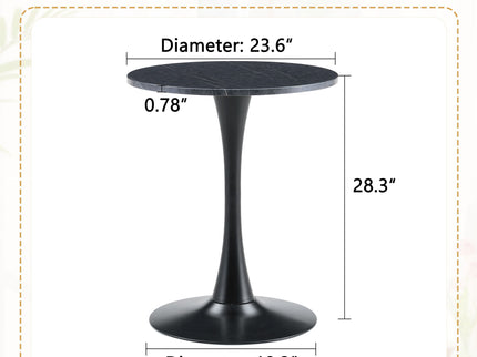 Round Dining Table With Faux Marble Top And Metal Pedestal +, 23.6" Diameter For Kitchen, Living Room, Small Spaces