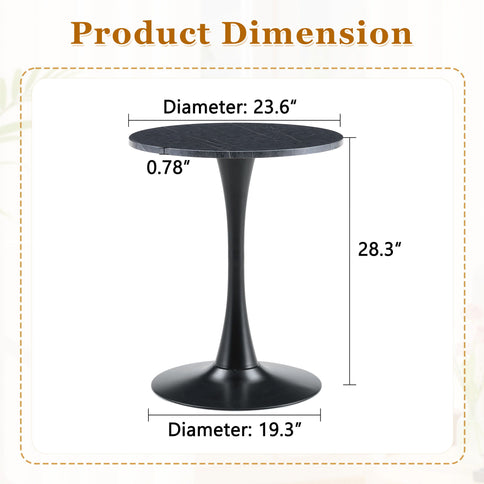Round Dining Table With Faux Marble Top And Metal Pedestal +, 23.6" Diameter For Kitchen, Living Room, Small Spaces