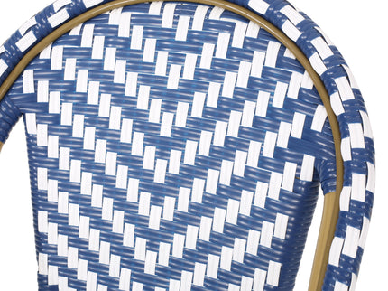 Outdoor Rattan French Barstool Set,, Bamboo, Seat Height - Navy Blue / White