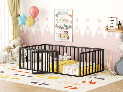 Metal Floor Bed Frame With Fence And Door