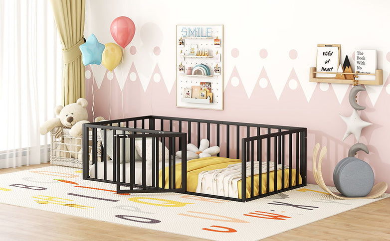Metal Floor Bed Frame With Fence And Door