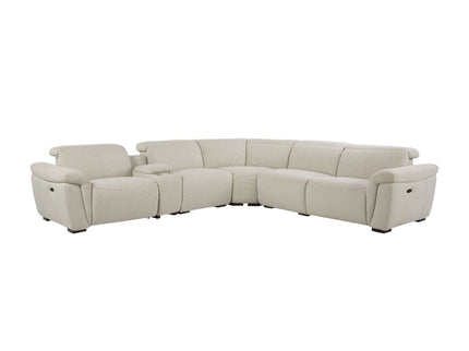 Dayana - Boucle Power Recliner Sectional Sofa For 5 People With Cupholder Console Adjustable Headrest - Beige