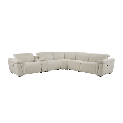 Dayana - Boucle Power Recliner Sectional Sofa For 5 People With Cupholder Console Adjustable Headrest - Beige