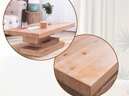 Modern Rustic Coffee Table, Rectangular Center Table For Living Room - Natural Wood Wash / Rustic